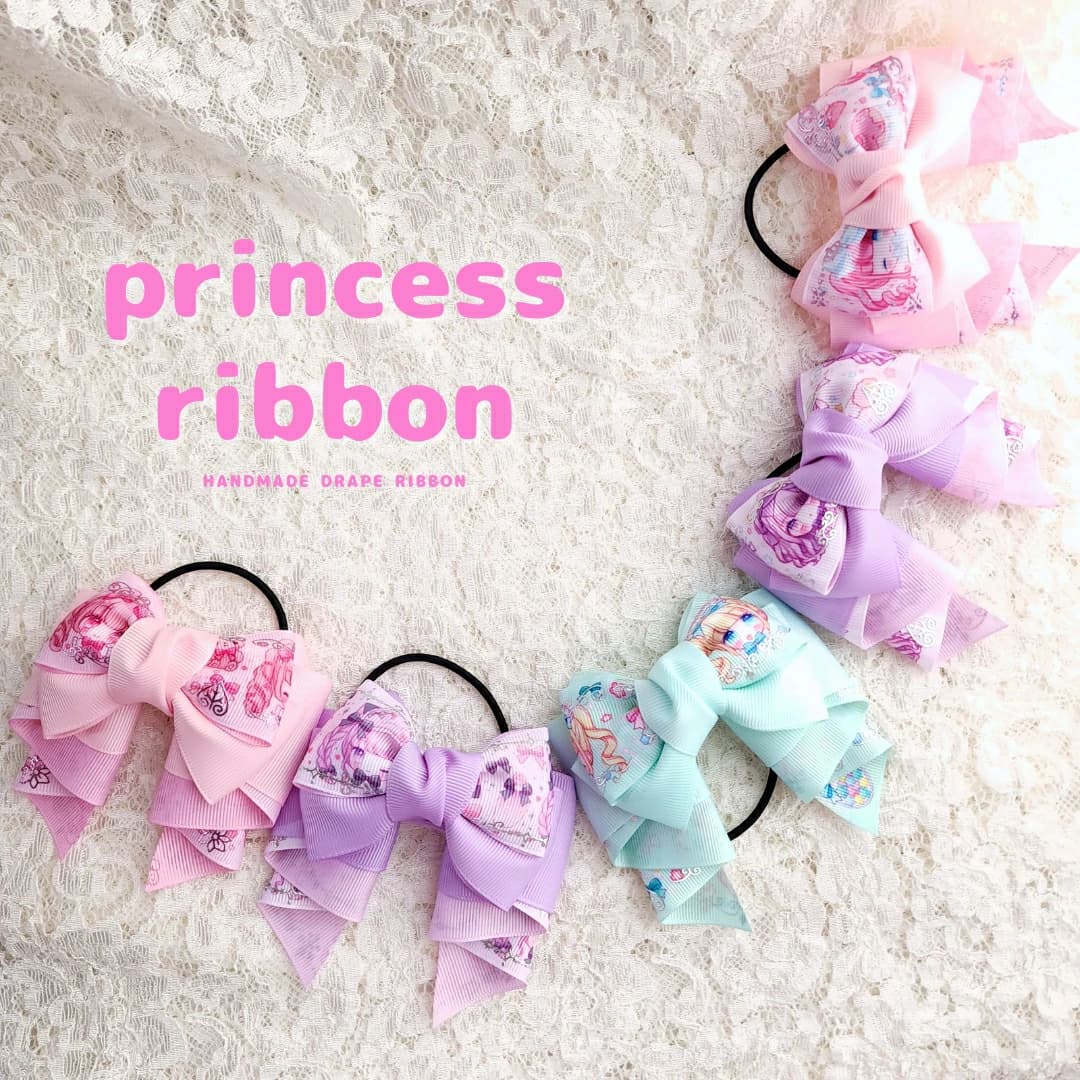 ハンドメイド プリンセスリボン ドレープリボン キッズヘアゴム 子供 ヘアゴム sakuran さくらん １つ ★女の子柄★全5種類(メール便福岡3日) - 2